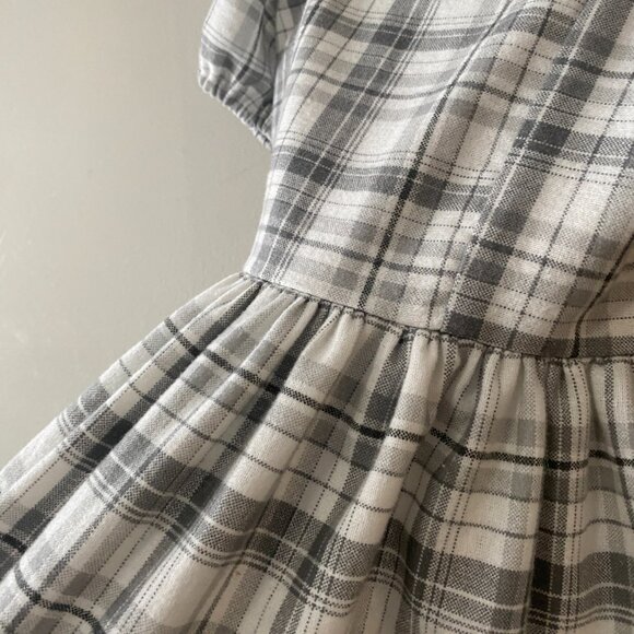 Handmade Children's Cotton Flannel Grey White Plaid Ruffle Dress - Picture 8 of 14
